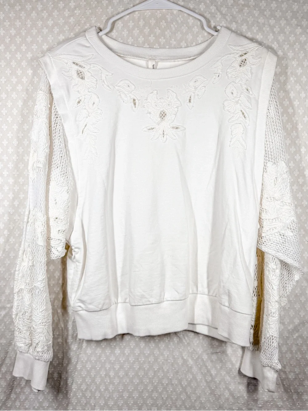 Anthropologie White Lace Floral Mesh Long Sleeve‎ Sweatshirt